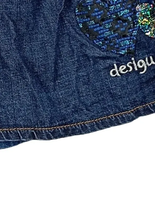 Desigual Jeansrock Mädchen Gr. 158/164 Patchwork Herz Applikation Blau 4