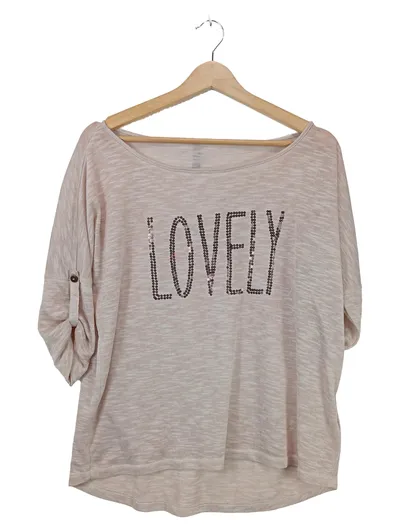 flame Damen T-Shirt Lovely Pailletten Beige Gr. 36/S Kurzarm