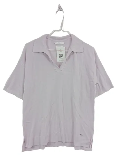 BRAX Damen Poloshirt Gr. 38 M Lila Strick V-Ausschnitt Kurzarm Casual Shirt