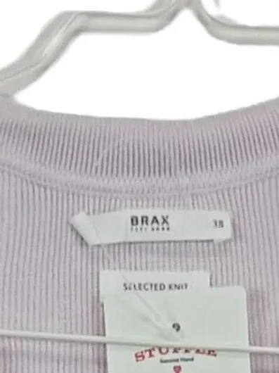 BRAX Damen Poloshirt Gr. 38 M Lila Strick V-Ausschnitt Kurzarm Casual Shirt