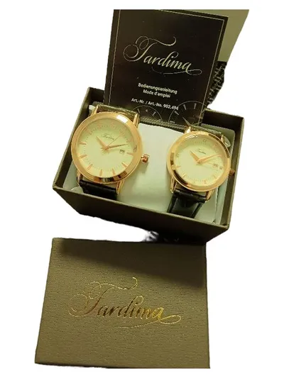 Tardima Uhren Set 2 Armbanduhren Roségold Lederarmband Schwarz Klassisch