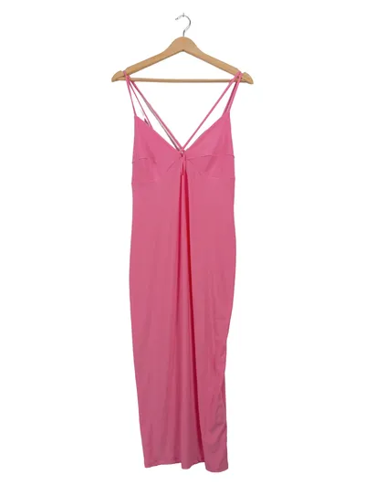 MANGO Damen Sommerkleid Pink Maxikleid Trägerkleid Gr. L 40