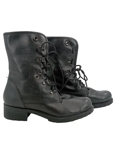 Caprice Damen Stiefel Gr. 38 Schwarz Leder Fell gefüttert Combat Boots
