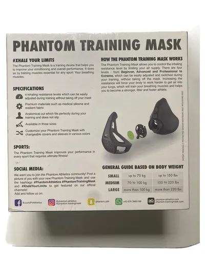 Phantom Athletics Trainingsmaske Atemwiderstand Training Fitness Maske Schwarz