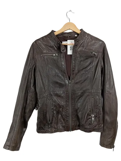 OPUS Lederjacke Damen Gr. 38 M Braun Echtleder Biker Style Übergang Casual