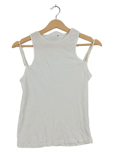MANGO MNG Damen Top Tanktop Rippstrick Weiß Gr. L 42 Träger
