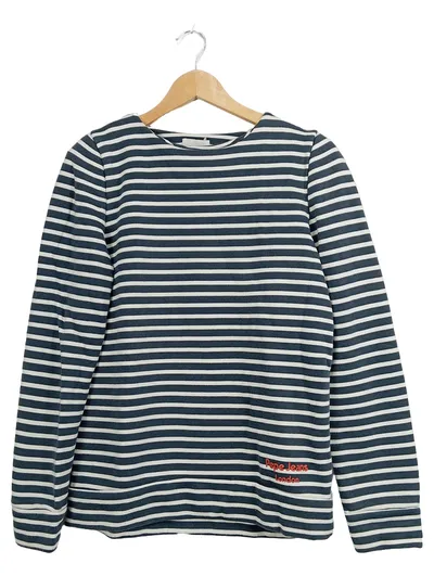 Pepe Jeans London Langarmshirt Damen Gr. 38 M Blau Gestreift Maritim Baumwolle