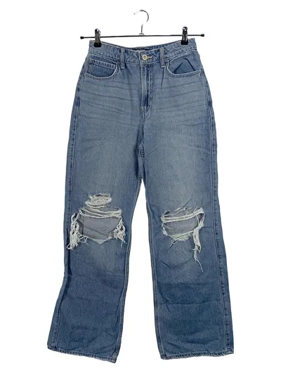 Hollister Damen Jeans Wide Fit W26 Blau Destroyed Ripped High Waist