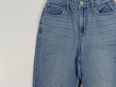Hollister Damen Jeans Wide Fit W26 Blau Destroyed Ripped High Waist