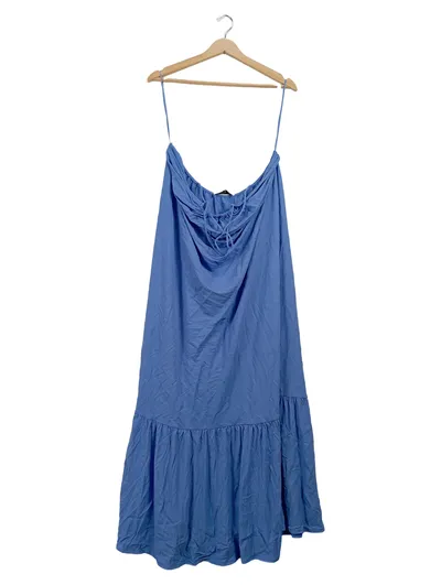 Mango Damen Maxikleid Sommerkleid Trägerkleid Blau Gr. HL/XL Raffung Casual
