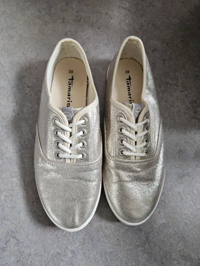 Tamaris Damen Sneaker low Textil Schnürung Gold Metallic Gr. 39