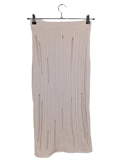 MANGO Damen Strickrock Zopfmuster Beige Gr. XL 42 Midi Destroyed