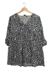 EIGHT2NINE Damen Bluse Tunika Blättermuster Gr. L Schwarz Weiß Viskose 1