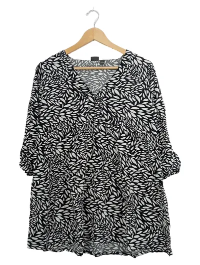 EIGHT2NINE Damen Bluse Tunika Blättermuster Gr. L Schwarz Weiß Viskose