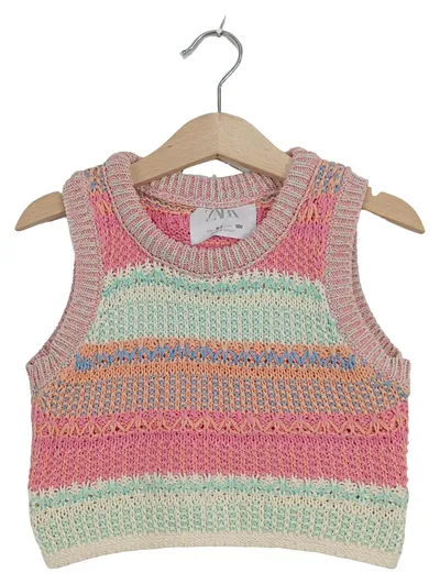 ZARA Mädchen Strick Pullunder Gr. 120/122 Rosa Gestreift Baumwolle