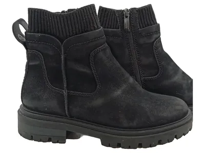 Tamaris Damen Stiefelette Gr. 38 Schwarz Wildleder Rippstrick Boots
