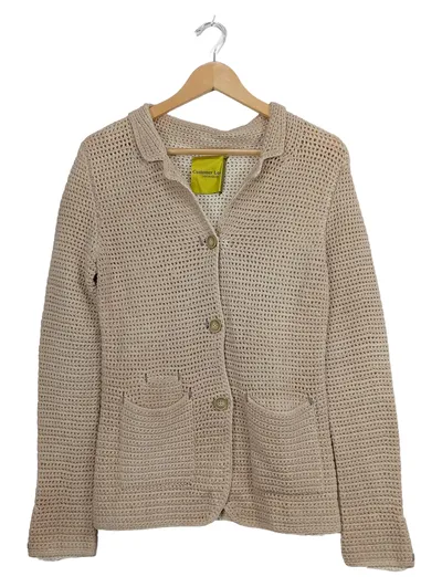 CUSTOMER LOVERS Damen Strickjacke Gr. 40/L Beige Baumwolle Häkel-Optik