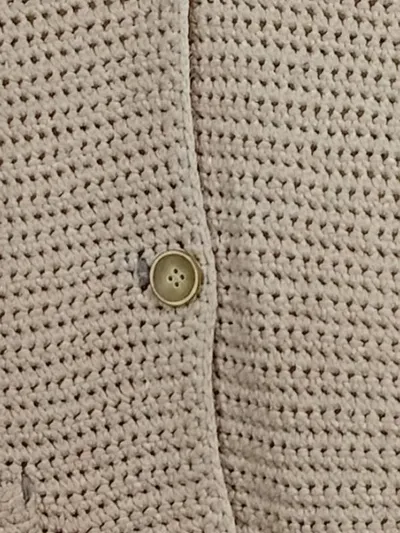 CUSTOMER LOVERS Damen Strickjacke Gr. 40/L Beige Baumwolle Häkel-Optik