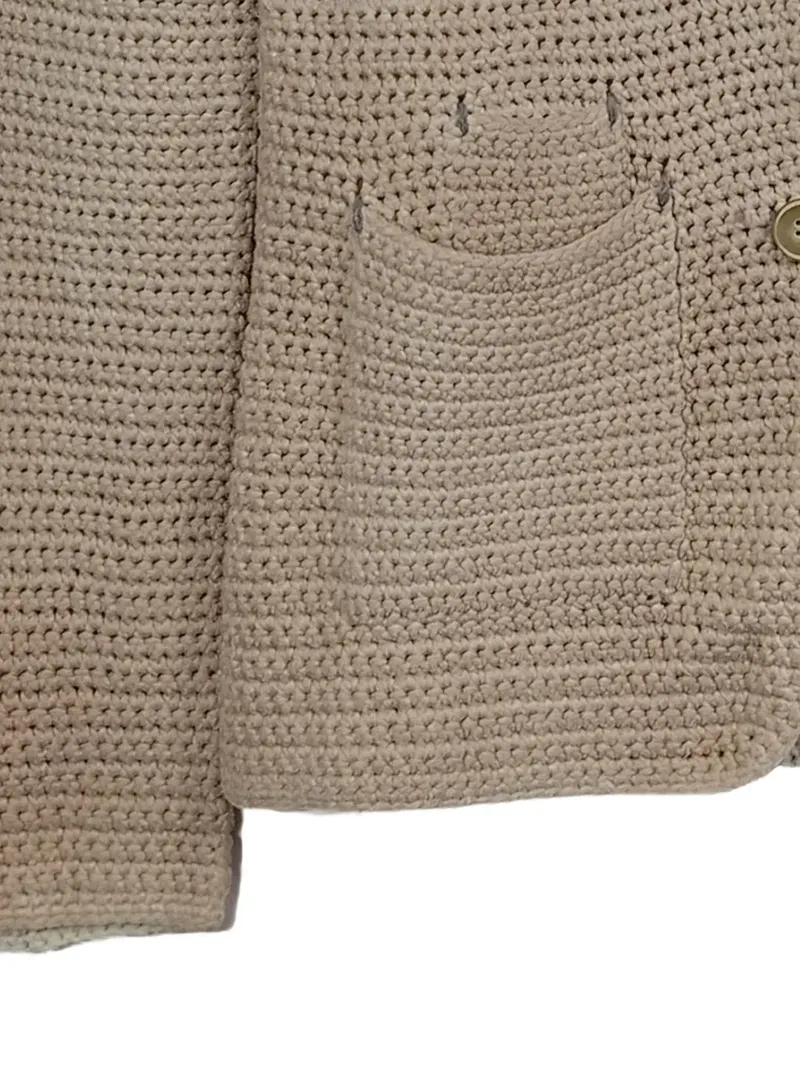 CUSTOMER LOVERS Damen Strickjacke Gr. 40/L Beige Baumwolle Häkel-Optik 4