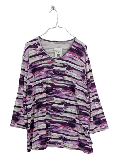 Rabe Damen Langarmshirt Gr. 50 Viskose Abstrakt Muster Lila Mehrfarbig Stretch