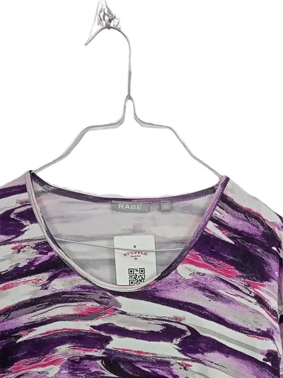 Rabe Damen Langarmshirt Gr. 50 Viskose Abstrakt Muster Lila Mehrfarbig Stretch