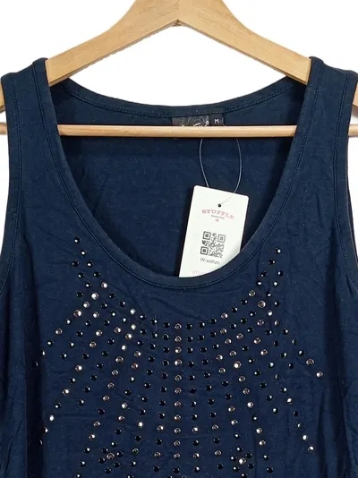 Lisa Tossa Damen Top mit Strasssteinen Blau Gr. M 38 Tanktop