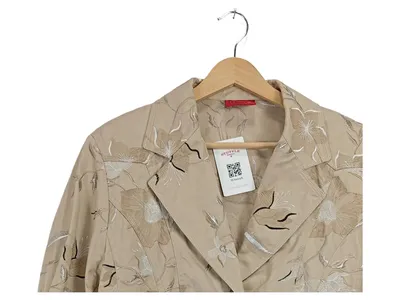 SAMOON Damen Blazer Gr. 46 Beige Blumenstickerei Baumwolle Jacke