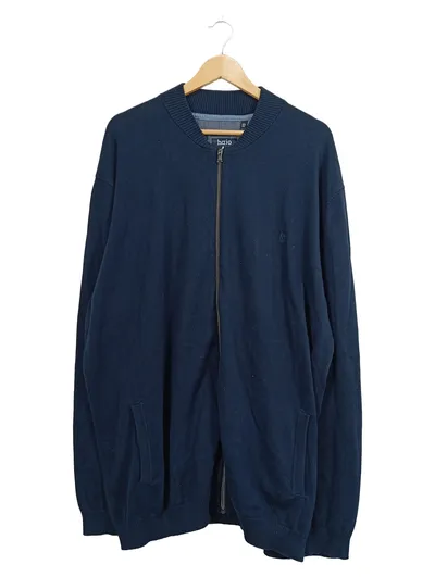 Hajo Herren Strickjacke Gr. 60 Blau Pima Baumwolle Bomberjacke Cardigan Zipper
