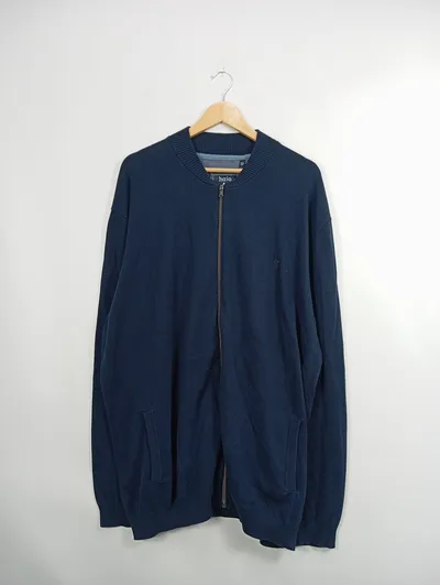 Hajo Herren Strickjacke Gr. 60 Blau Pima Baumwolle Bomberjacke Cardigan Zipper