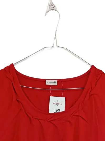 Atelier GS Damen Langarmshirt Gr. 50 Rot Viskose Stretch Raffung Shirt Casual