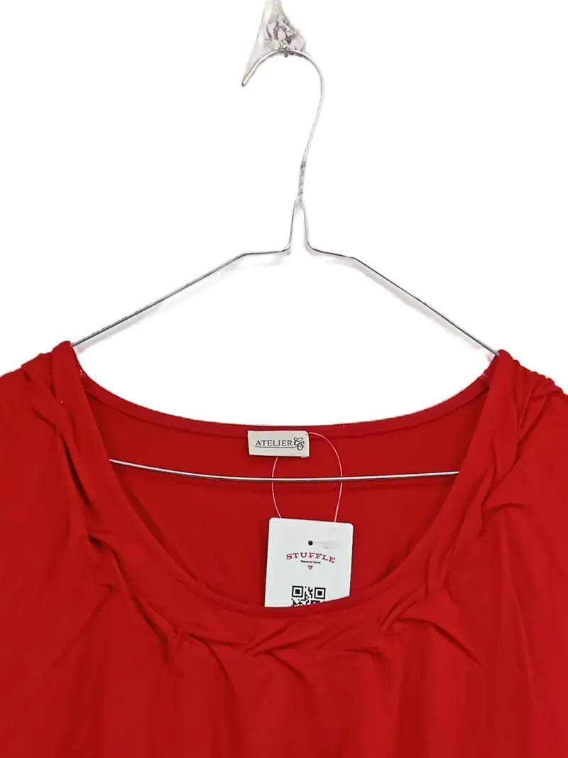 Atelier GS Damen Langarmshirt Gr. 50 Rot Viskose Stretch Raffung Shirt Casual 2