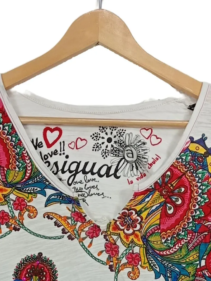 Desigual Damen Kleid M 38 Asymmetrisch Boho Floral Bunt Baumwolle 2