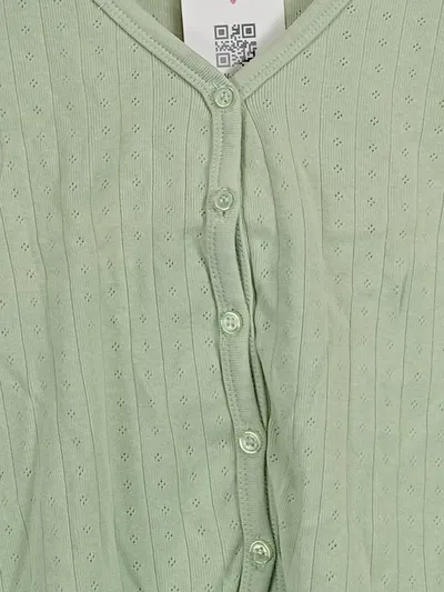 Hailys Damen T-Shirt Gr. L Grün Lochmuster Knopfleiste Kurzarm