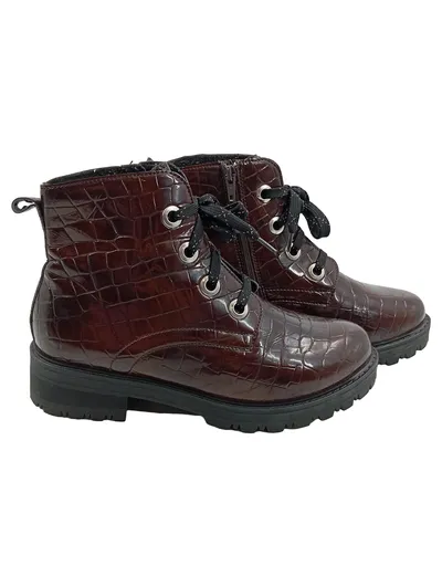 VITAFORM Damen Stiefeletten Kroko-Optik Schnürstiefel Braun Gr. 39