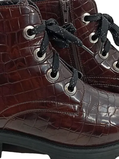 VITAFORM Damen Stiefeletten Kroko-Optik Schnürstiefel Braun Gr. 39