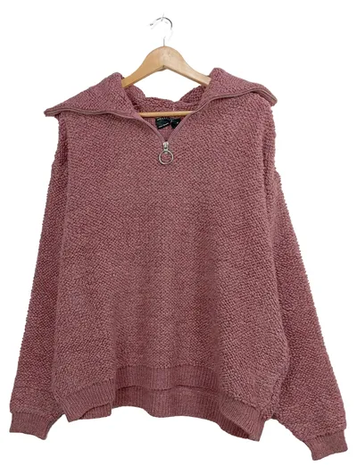 ASOS Design Damen Pullover Rollkragen Strick Reißverschluss Pink M