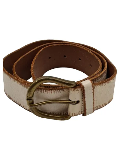 Ingres Weiss Damen Leder Gürtel Blumenstickerei Boho Weiß Gr. 110