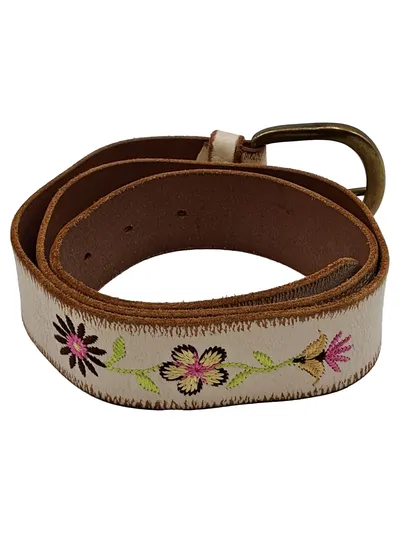 Ingres Weiss Damen Leder Gürtel Blumenstickerei Boho Weiß Gr. 110