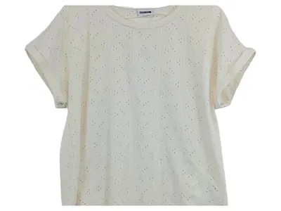 Noisy May Damen T-Shirt Gr. S Creme Lochmuster Kurzarm Casual