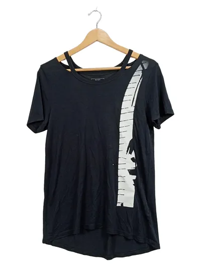 DKNY Damen T-Shirt Grafik Print Kurzarm Modal Schwarz S
