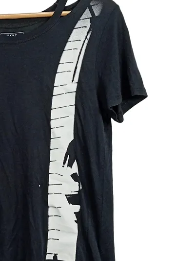 DKNY Damen T-Shirt Grafik Print Kurzarm Modal Schwarz S