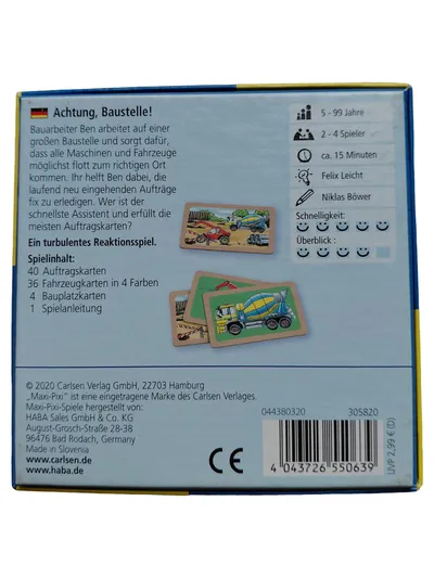 HABA Achtung Baustelle Maxi Pixi Spiel Reaktionsspiel ab 5 Jahre 2-4 Spieler