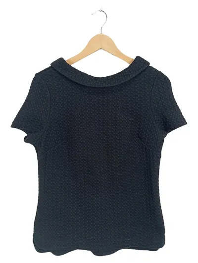 Boden Damen Pullover Gr. 42/XL Schwarz Strukturmuster Elegant Kurzarm