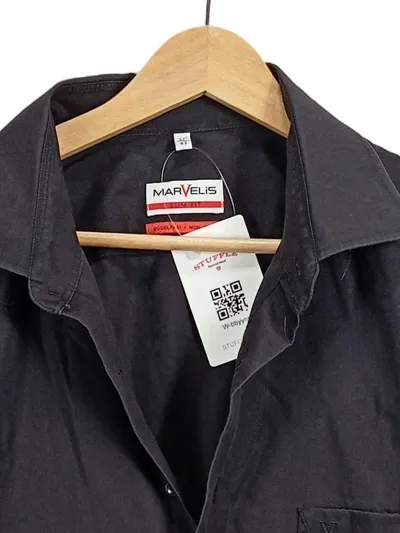 MARVELIS Herren Kurzarmhemd Slim Fit Gr. 43 Schwarz Bügelfrei