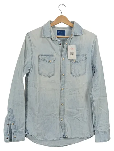 Zara Man Jeanshemd Herren Denim Hemd Hellblau Gr. S Regular Fit