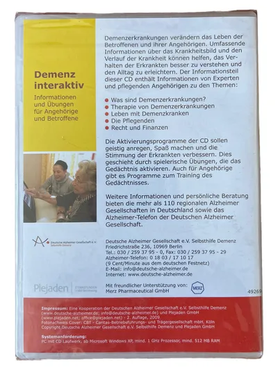 Demenz interaktiv PC CD Lernsoftware Deutsche Alzheimer Gesellschaft Infos