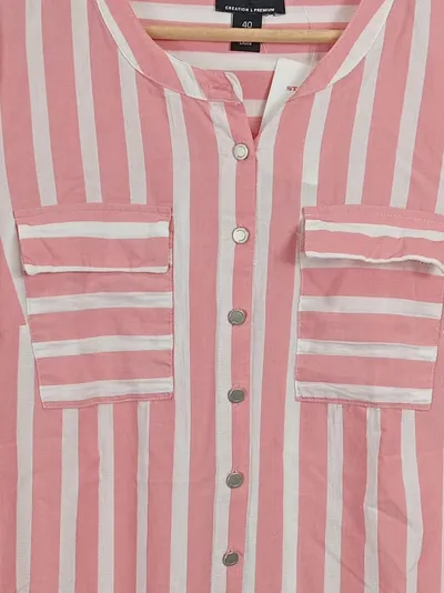 Creation L Premium Damen Bluse Gr. 40/L Rosa Weiß Gestreift Langarm