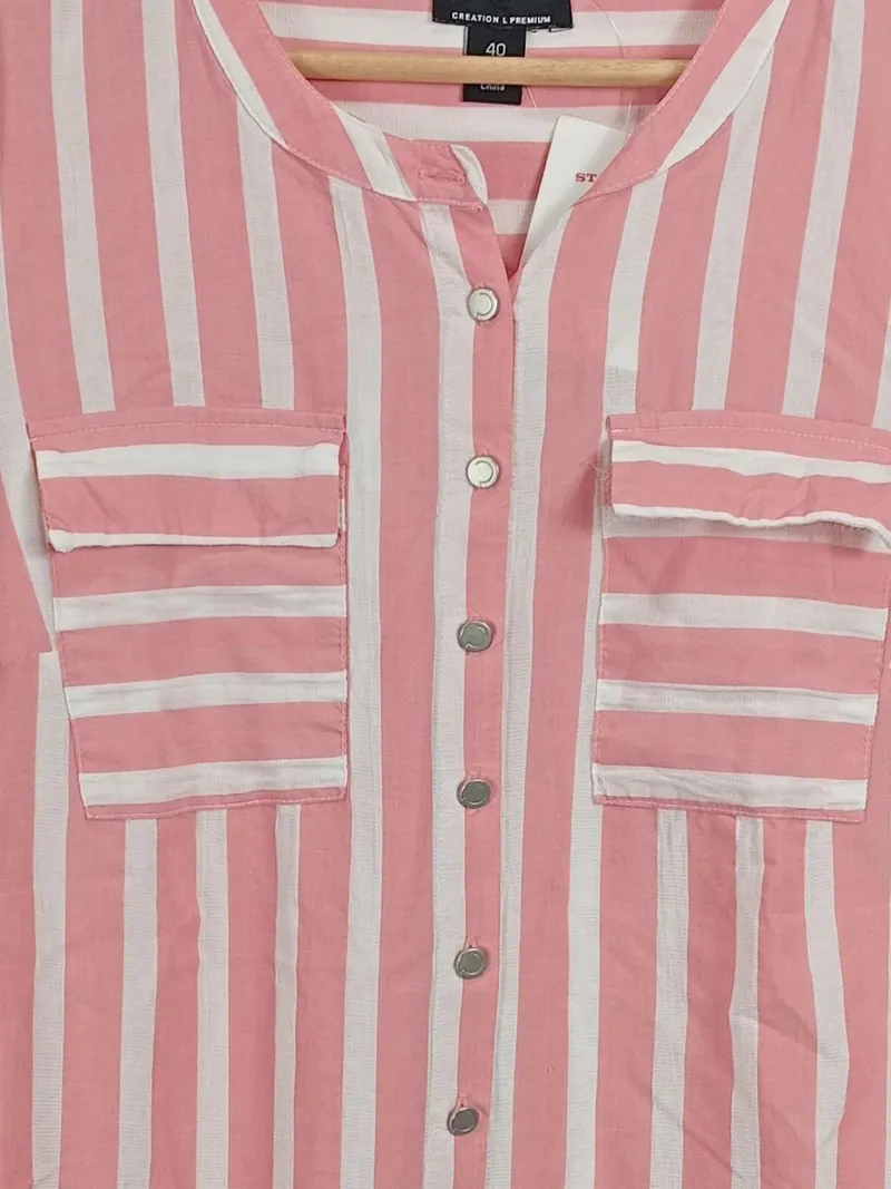 Creation L Premium Damen Bluse Gr. 40/L Rosa Weiß Gestreift Langarm 2