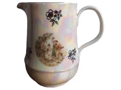 Kahla Porzellan Krug Vintage Weiß 12 cm Florales Muster Figuren Porträt
