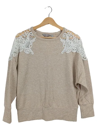 Dorothy Perkins Pullover Damen Beige Gr. 40 L Langarm Spitze Freizeit